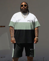Men's Plus Size Casual Simple Color-block King Alphabet Print T-shirt Shorts Suit